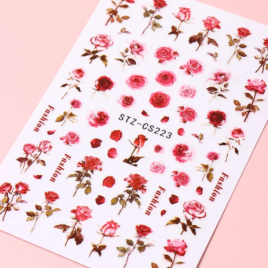 3pcs Vintage Rose Nail Art Stickers Watercolor n Romantic Floral Decals Valentine Manicure Sliders Adhesive Decor 250605