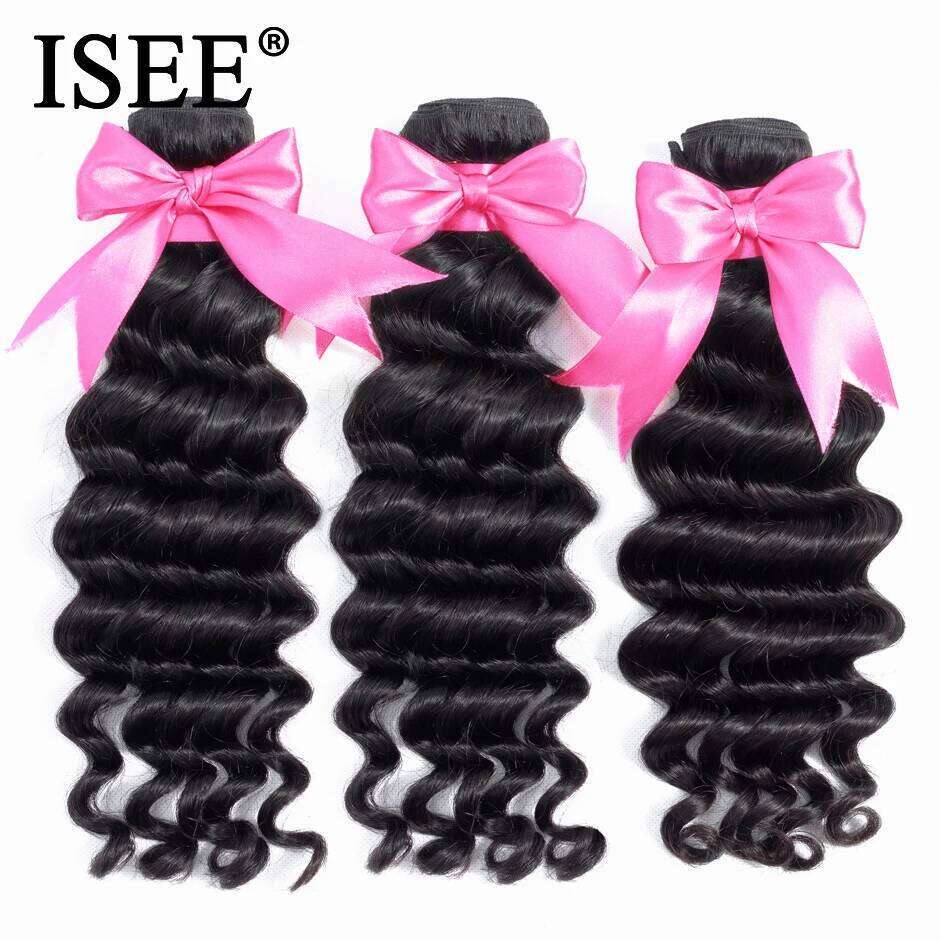 ISEE HAIR Brazilian deep Weave 100% Remy Human Extension Natural Color 3 Loose Wave Hair Bundles