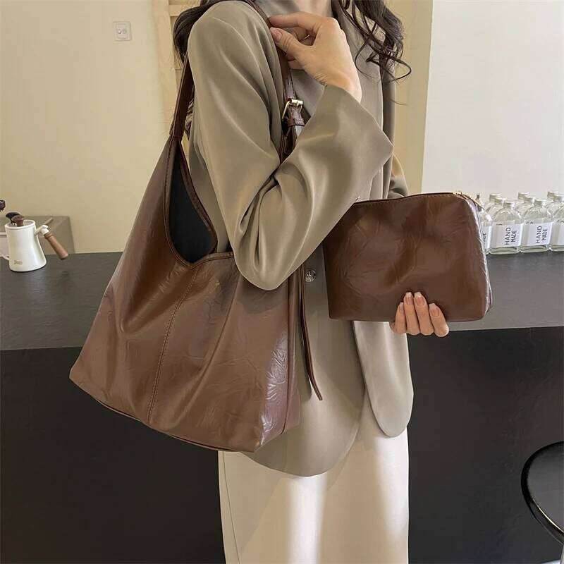 Large Capacity Shoulder Fashion Leather Composite Women Bags Trend Black Sier Ladies Crossbdy Handbag Commuter Bag 2 Set