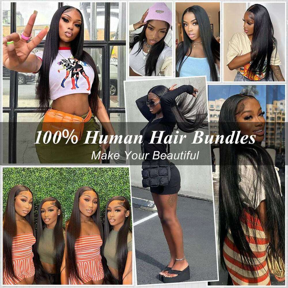 Straight Human with 5x5 6x6 Natural Black Raw Weave With 13x6 Frontal Closure And Bundles Hair
