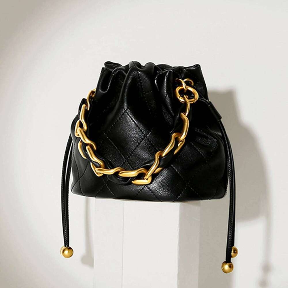 Designer Bag ITAMOOD Genuine Leather Quilted Bucket Fashionable Chain Crossbody Bag Women S Argyle Embroidered Drawstring Wallet