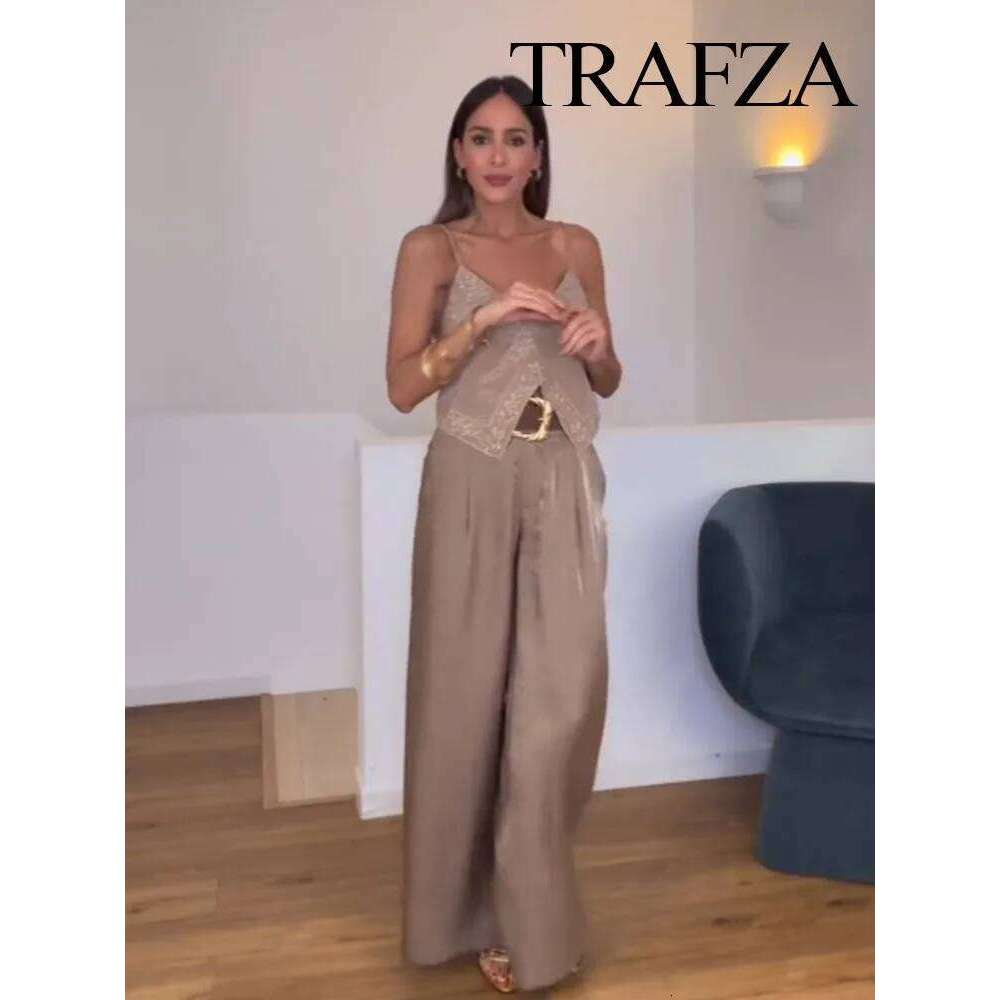 Female Summer Sexy Sling Light Brown V-Neck Sleeveless Embroidery Lace-Up Decoration Women's Fashion Short Tops