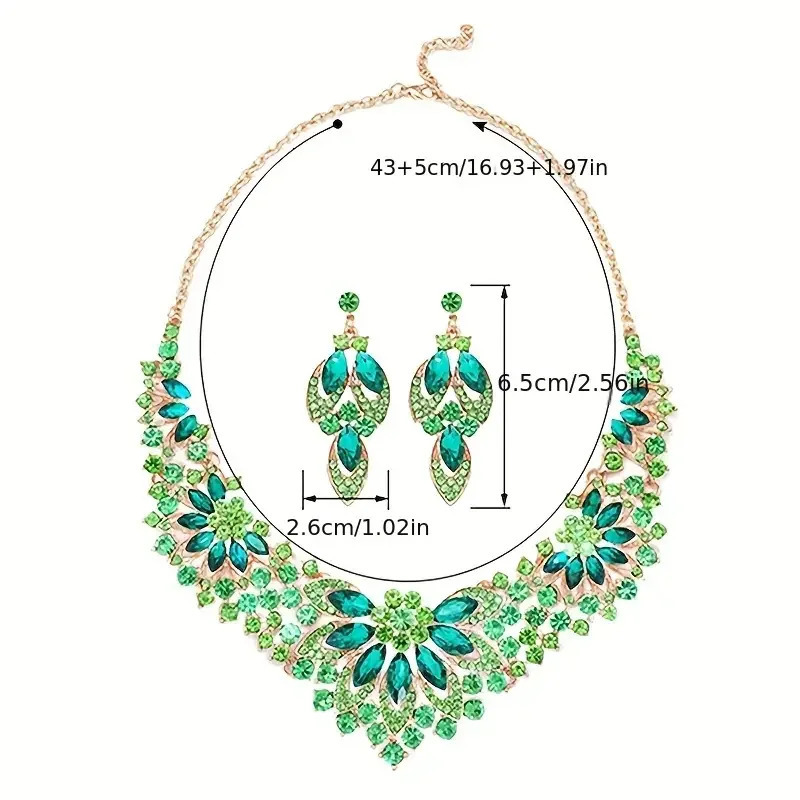 Lady 3pcs Earrings Plus Necklace Jewelry Set Inlaid Rhinestone Trendy Leaf Evening Party Decor For Female 250618