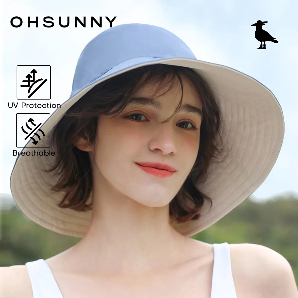 OhSunny Fisherman Hats for WomenWomnes Bucket Sunhat Double-Sided WearingUPF50 Large Brim Hiking Hats with Ponytail Hole 250606