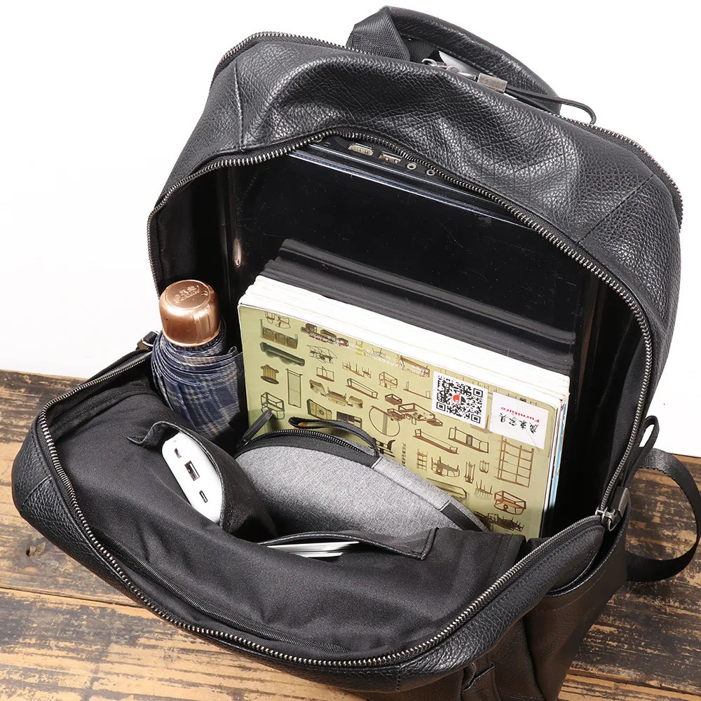 Mens Genuine Leather Backpack Business Travel Large Capacity Outdoor Bag Laptop 250604z