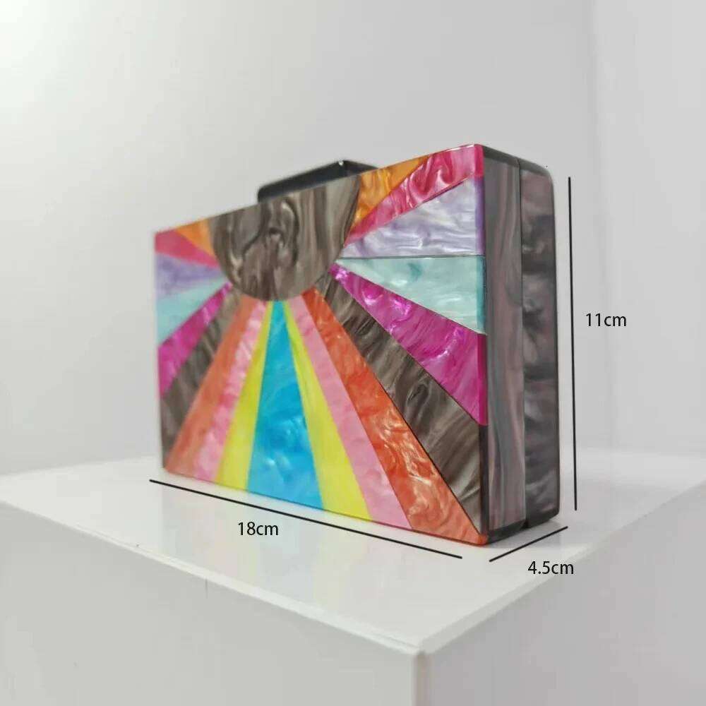 Colorful Striped Women Handbags Acrylic Party Evening Woman Wedding Cute Box Clutch Purse And Handbag Mini Flap Bag
