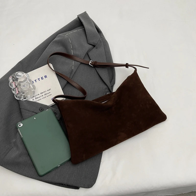 Womens Slouchy Vintage Frosted Suede Fall/winter Shoulder Underarm Bag Simple Tote Bag Large Capacity Bag 250523