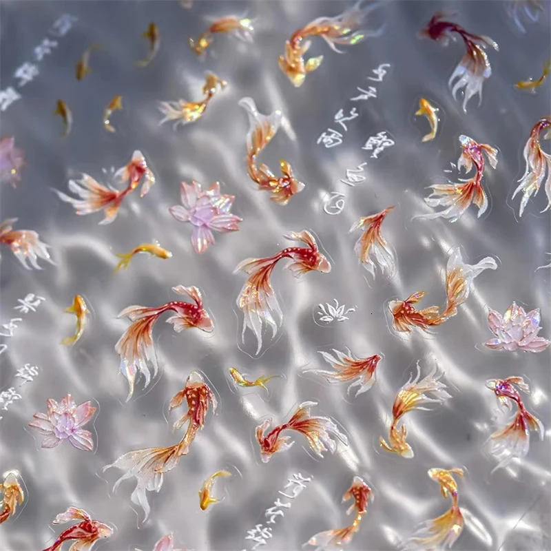 5D rich goldfish nail stickers lotus carp ribbons art handmade creative decorations 250605