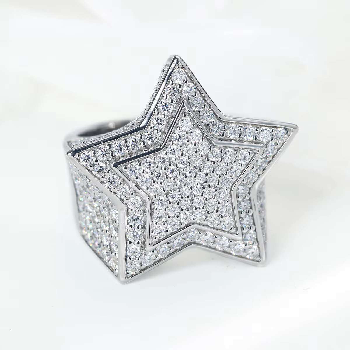 Hip Pop 5 Point Star VVS Moissanite Diamond Ring Hot Sale Iced Out Fashion Style Mens Ring Silver 925 Plated 18K Gold