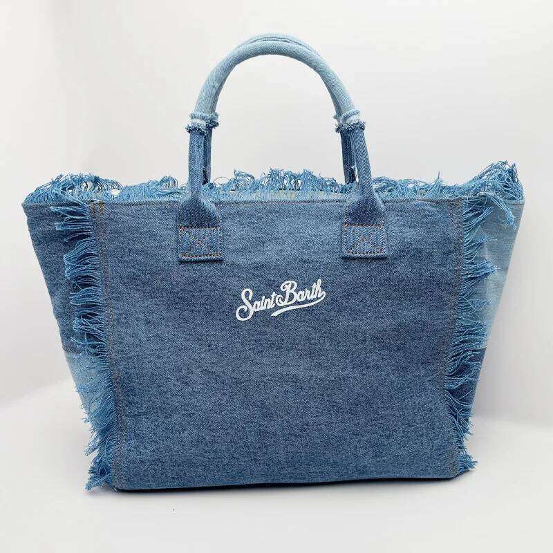 Saint Barth European And American New Women's Large Capacity Casual Beach Canvas Striped Tassel Handheld Tote Bag