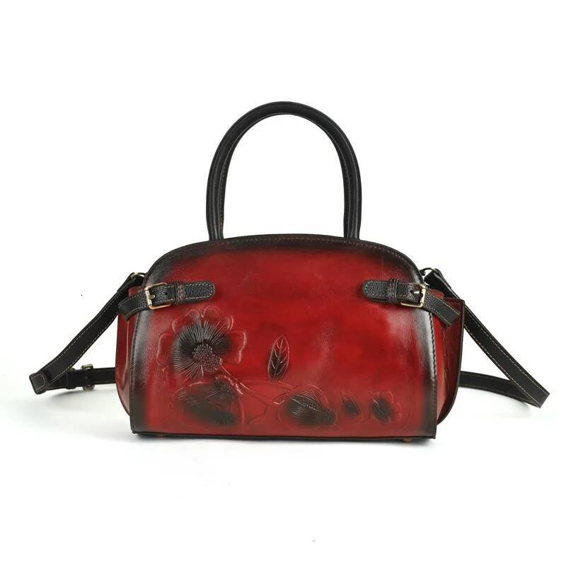 Floral Women Genuine Handbag Vintage Cowhide Tote Bag Fashion Ladies Cow Leather Shoulder Or Crossbody Bags
