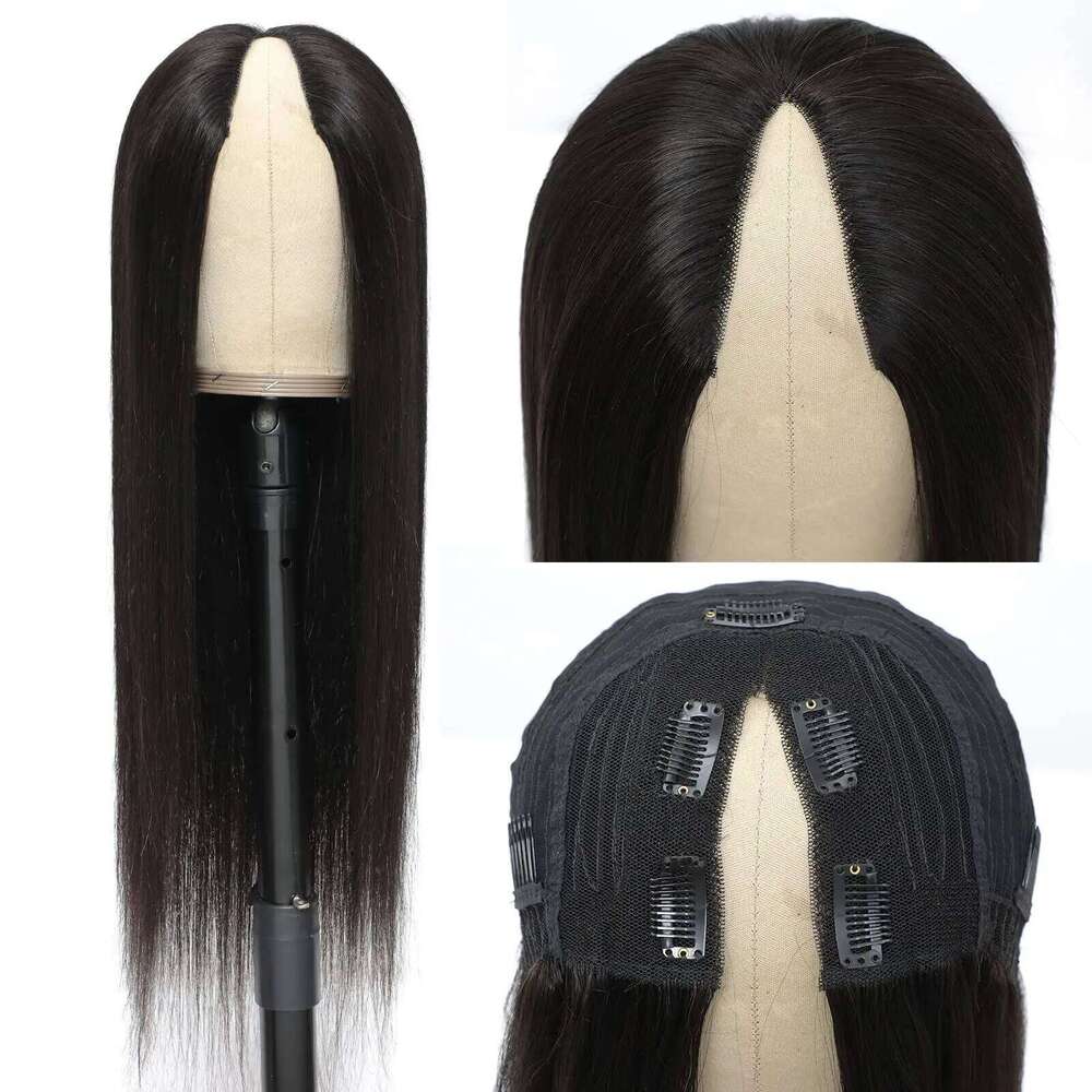 V Part Brazilian Virgin 32Inch Natural Color Straight hine Made Human Hair Wigs for Black Women
