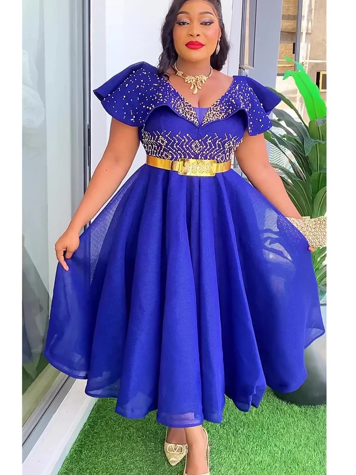 Plus Size African Wedding Party Dresses for Women Dashiki Ankara Evening Gown Elegant Turkey Outfit Robe Africa Clothes 250603
