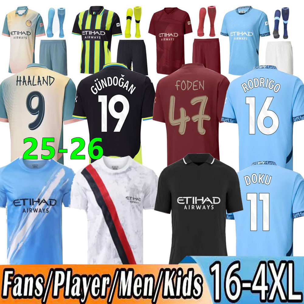 25 26 Man City soccer HAALAND jerseys DE BRUYNE FODEN GREALISH aldult kids kit 2025 2026 BERNARDO RODRIGO J. ALVAREZ third GVARDIOL STONES Marmoush football shirts