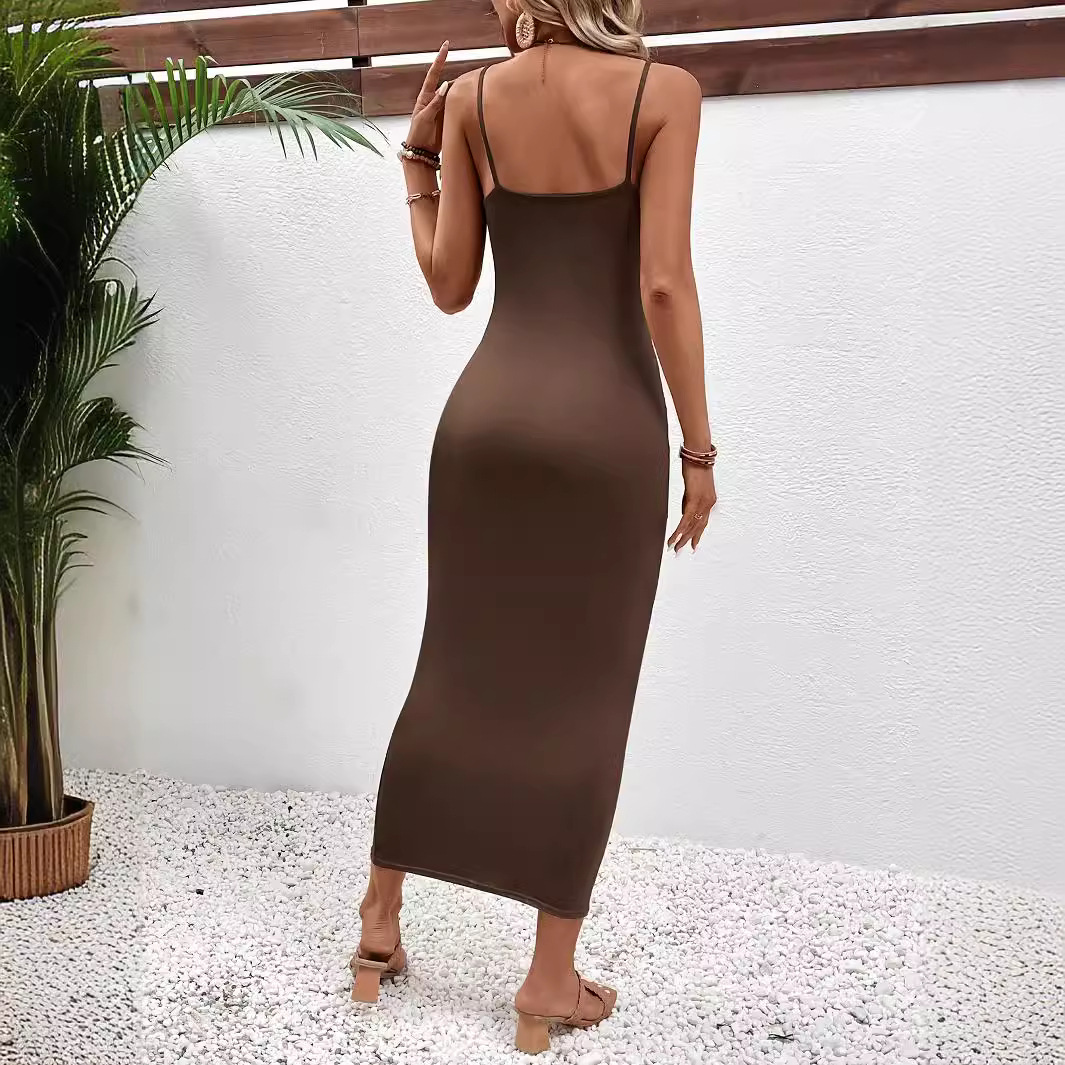 Summer Casual Slip Dresses 2024 Party Evening Elegant Spaghetti Strap Double Lined Bodycon Maxi Dress For Women Fashion