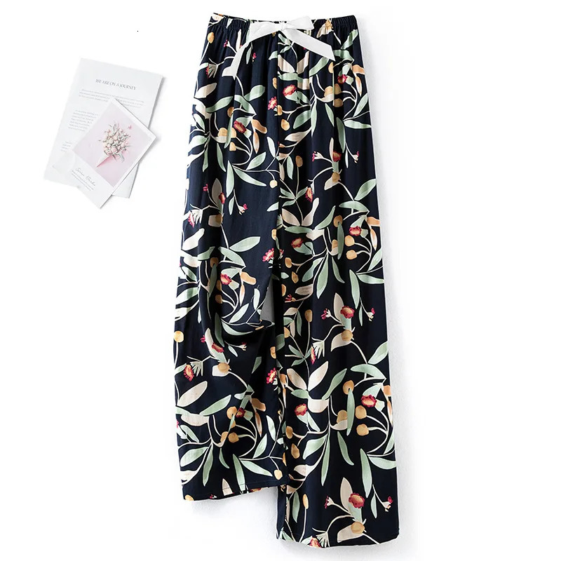 Women Casual Autumn Wide Leg Floral Beach Trousers High Waist Boho Ethnic Style Calf Pants Four Season Girls Home Clothes Z260314