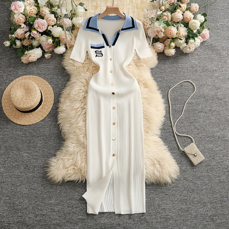 YuooMuoo Chic Fashion Sexy Wrap Hips Knitted Maxi Dres Embroidery Sweater Dress Elegant Office Lady Vest 250530
