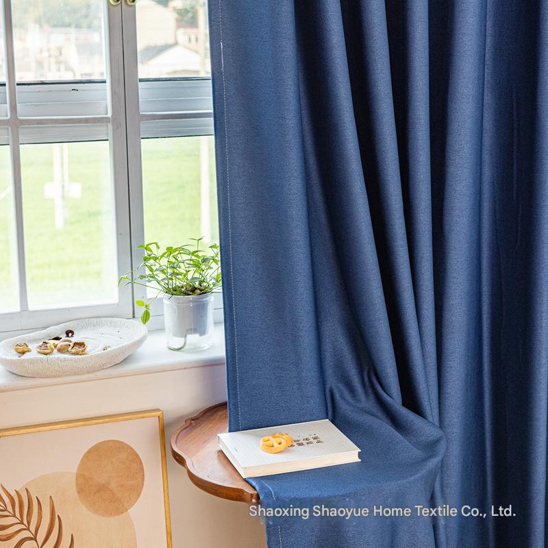 A590 thick double-sided cotton and linen bedroom curtain fabric soundproof full blackout modern simple living room curtain finished product wholesale