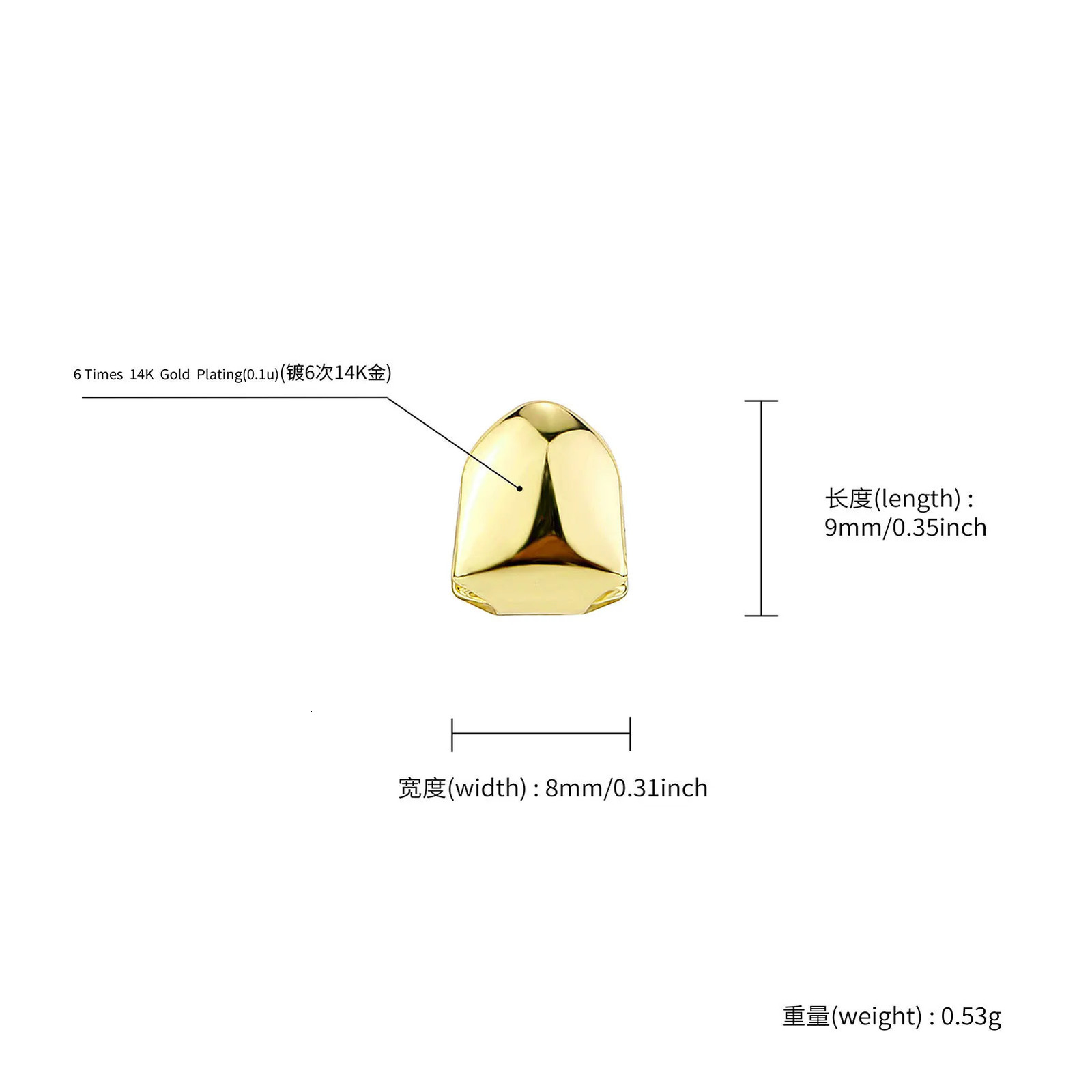 RACHELZ HipHop Classic Single Teeth Golden Tooth Caps Decor 14K Gold Plated Dental Grills Body Jewelry For Women Men 250606