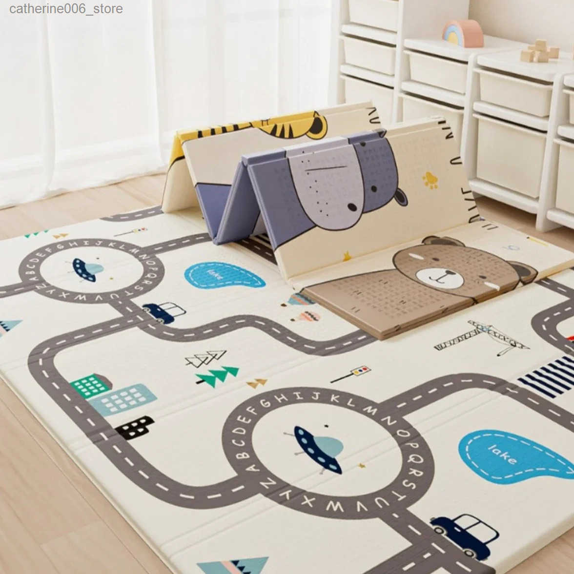 Folding Play Mat Waterproof XPE Foam Kids Rug 1cm Thickness Childrens Developing Mats Toddlers Games Activity Rug with Bag Gift y250609IUKF