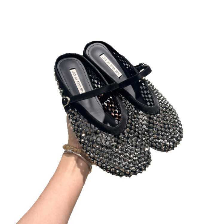 Hidden Heel Gold Fishnet Peep Toe Mules for Women Summer New Thick Sole Mary Jane French Sandals