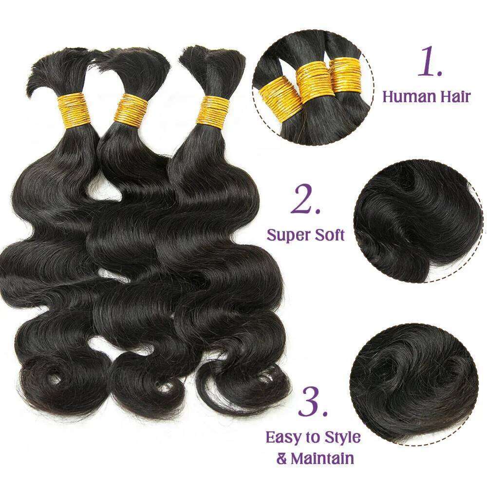 Body Wave Braiding Extensions Real Color 3/4 Bundles 100% Natural Human Raw Hair Bulk