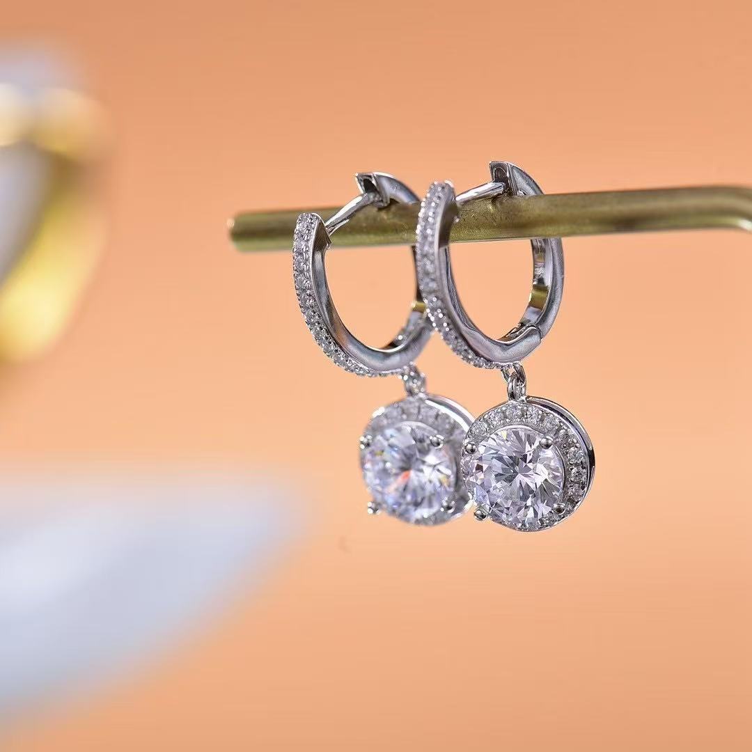 Mozambique 925 Sterling Silver Earrings Ladies' Classic Round Bag Ear Buckle Fashionable And Luxurious Earrings For Any Occasion To Wear