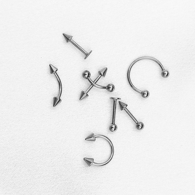 8PCSSet Fashion Piercing Set Eyebrow Bar Lip Tongue Nose Pircing Stainless Steel Ear Studs Mixed Body Jewelry 250606