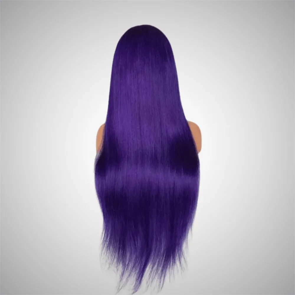 Purple Colored Straight Lace Front Wig Pre Plucked 13x4 HD Transparent Purple Lace Frontal Wigs For Women Human Hair Synthetic