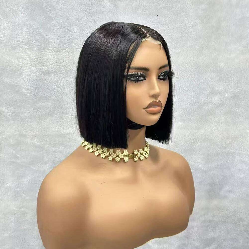 2x6 Lace Closure Vieam Raw Bone Straight Human Hair Short Bob Glueless Wigs for Women 180% Density Natural Black