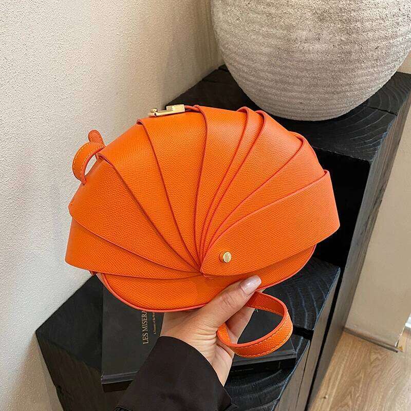 Orange Small Round Women 7 Color Pu Leather Shoulder Handbag Designer Saddle Crossbody Fashion Handmade Shell Bag Purse