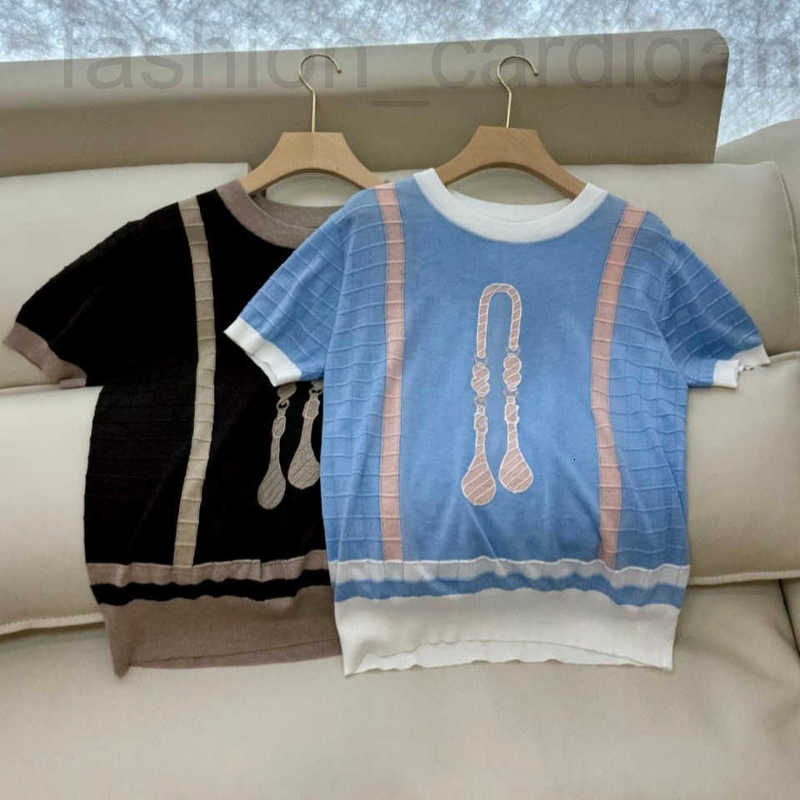 Women's Knits & Tees Designer 25 Spring/summer New Horseshoe Pattern Silk Wool Positioning Embroidery Short Sleeved Knitted Sweater Top For Women U1EG