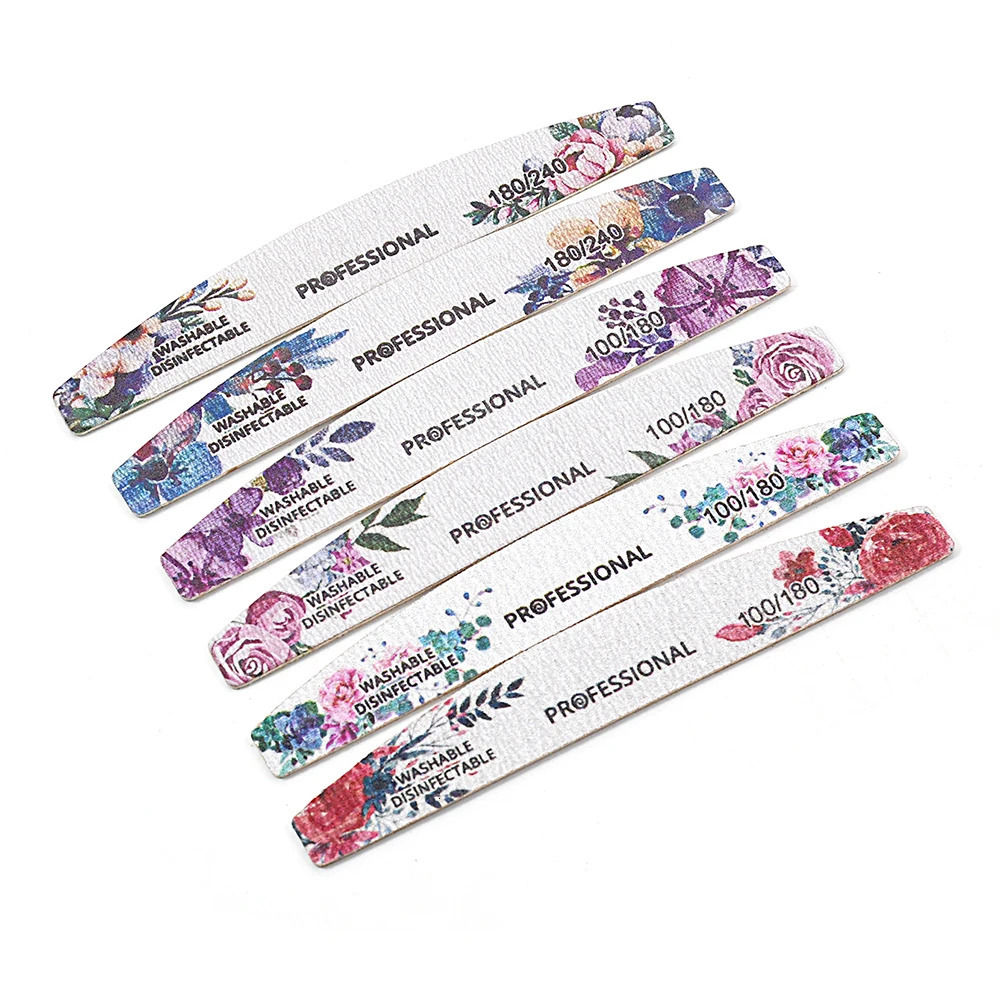 1020pcs Mix Flower Colorful Wooden Nail File 100180240 Grit Gel Polishing Manicure Washable Durable Sharpening Nails Tools 250605