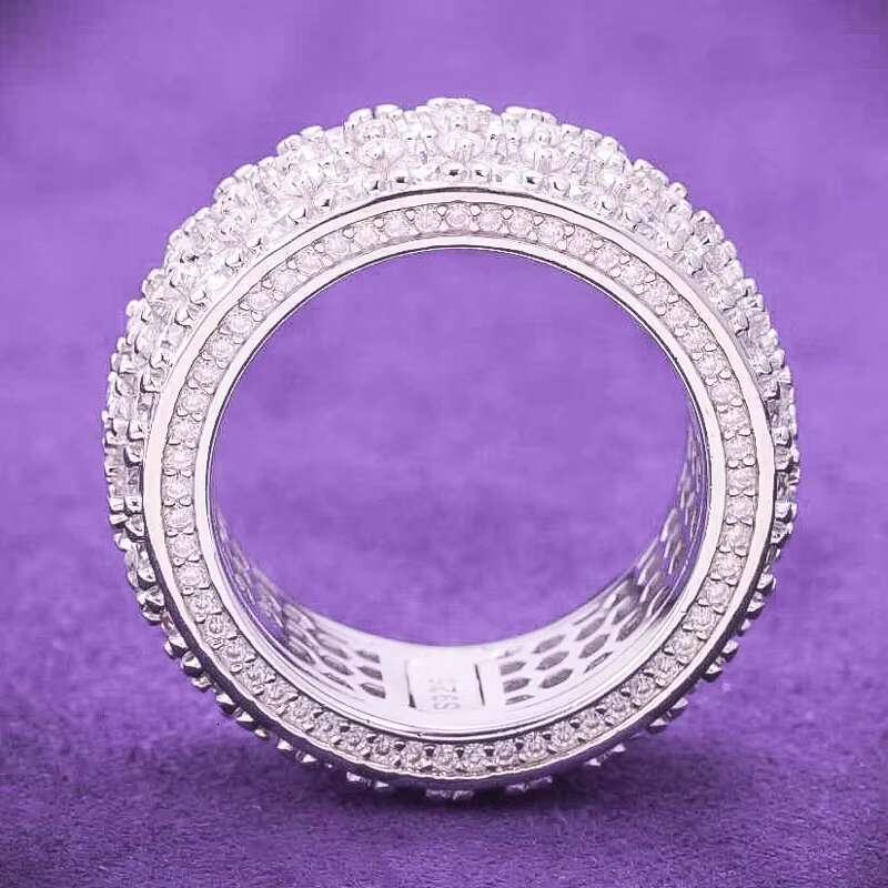 2025 Hip Hop Fine Jewelry Passd Diamond Tester 925 Sterling Silver Iced Out VVS Moissanite Cluster 3 Rows Band Ring for Men