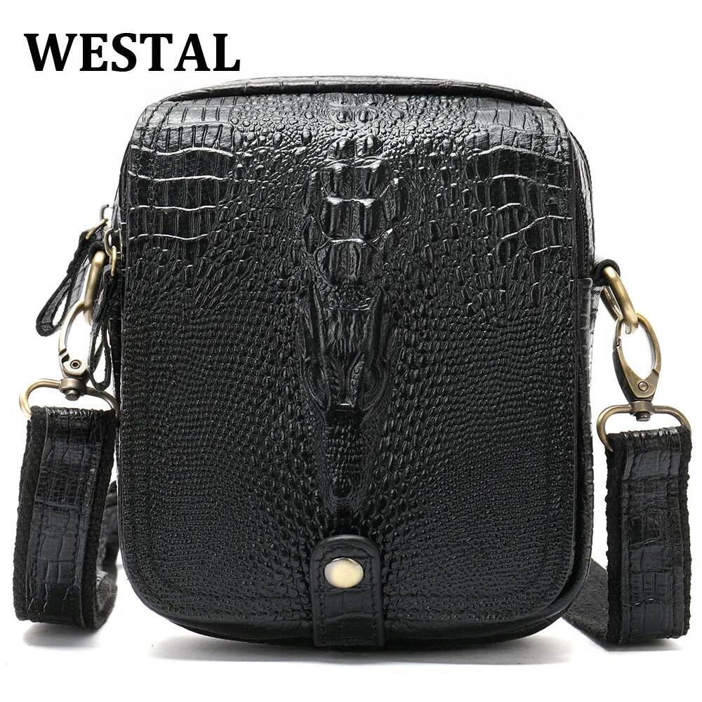 WESTAL Crossbody Men's Genuine Leather Shoulder Crocodile Pattern Messenger Bag Male Alligator Side Bags