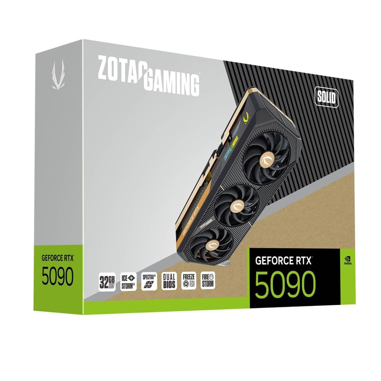 ZOTAC Gaming GeForce RTX 5090 Solid 32 GB GDDR7 GPU-IceStorm 3.0 Advanced Cooling, 34% Larger Vapor Chamber, BladeLink Fans, Reinforced Metal Mid-Fram