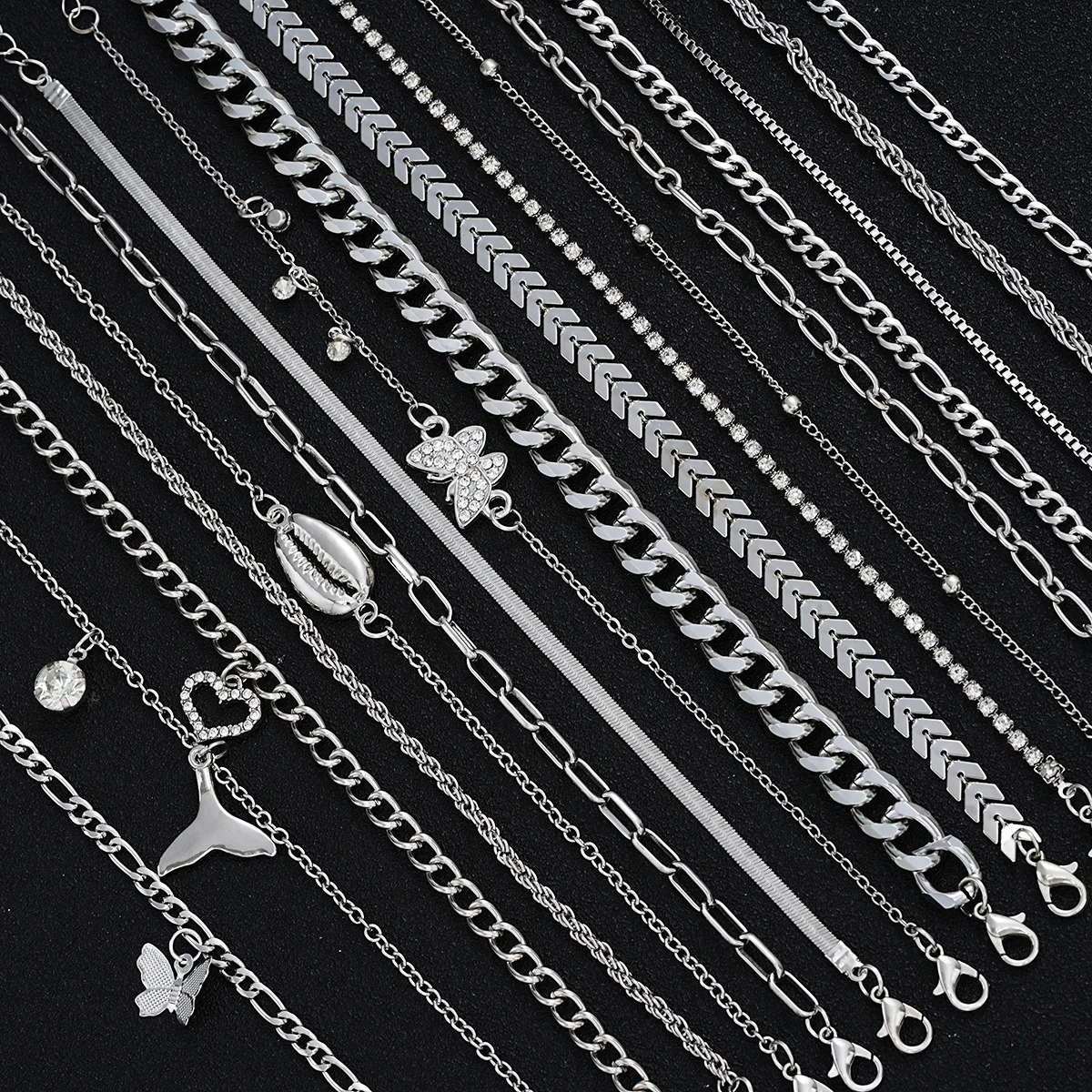 Elegant 17 Pcs Gold Color Anklet Set with ButterflyHeartShell Charms Foot Jewelry for Women Gift Perfect for Summer Vacations 250606