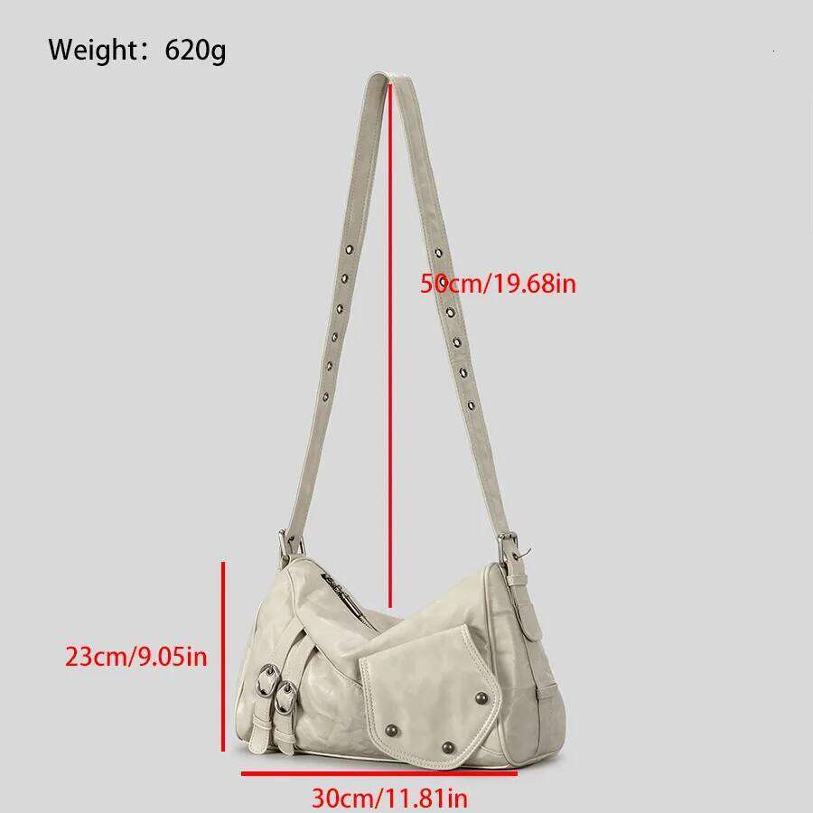Vintage Rivet Motorcycle Designer Belts Deco Women Shoulder Bags Soft Pu Leather Crossbody Bag Y2k Punk Underarm Sac