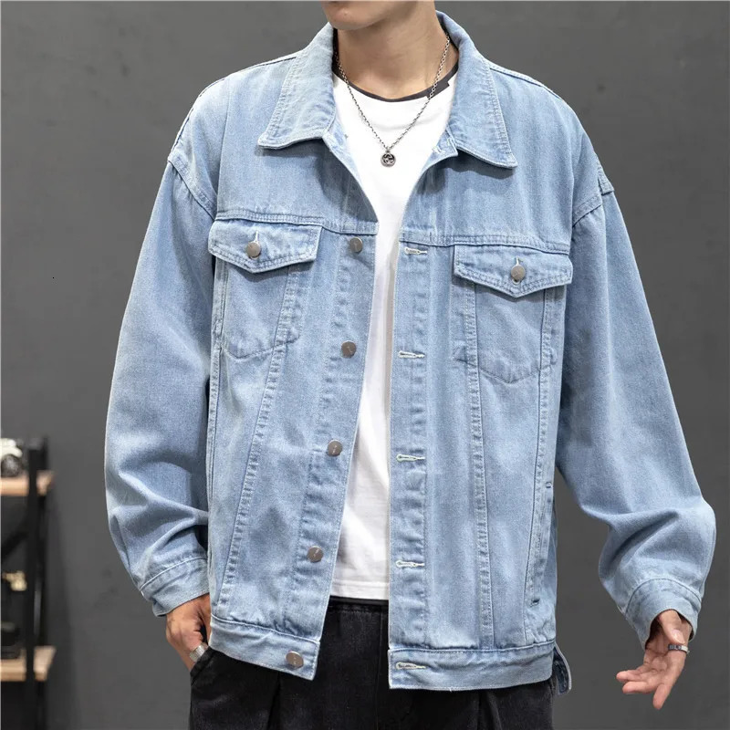 Denim Jacket Men Vintage Jean Coats Streetwear Fashion Turn Down Collar Outerwear Cotton Bomber 250530