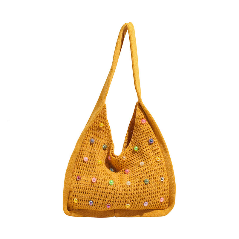 designer 2025 Trendy New Lazy Style Woven Women's Bag Large Capacity Versatile Knitted Bag Pearl Hollow Underarm Shoulder Bag for Women