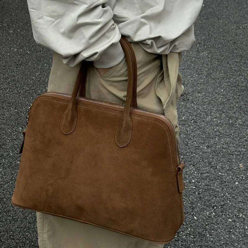 New Brown Tote Women's Retro Suede Large Capacity Shoulder Belt Buckle Design Ladies Underarm Commuter Bag