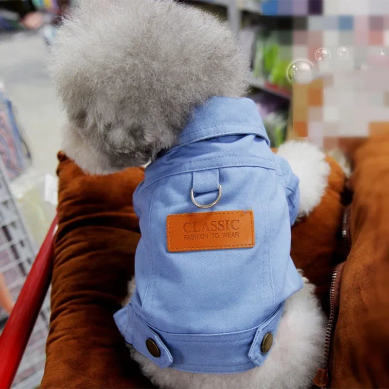Dog Clothes Spring and Summer Denim Coat Costume with Leash Ring Pet Outfits for Small Medium Puppies 250609