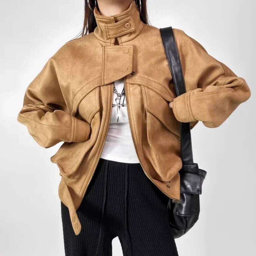 American Style Suede Short Jacket Women's Thickened Warm Loose Lapel Motorcycle Sexy Girl Coat Autumn Winter New Arrival