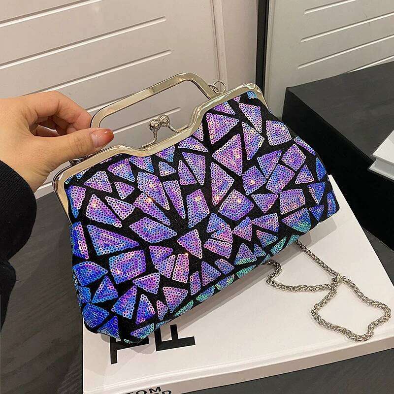 2023 Fashion Multicolor Sequins Evening Hasp Handbag Chain Women Shoulder Crossbody Bag Lady Wedding Party Clutch Bag