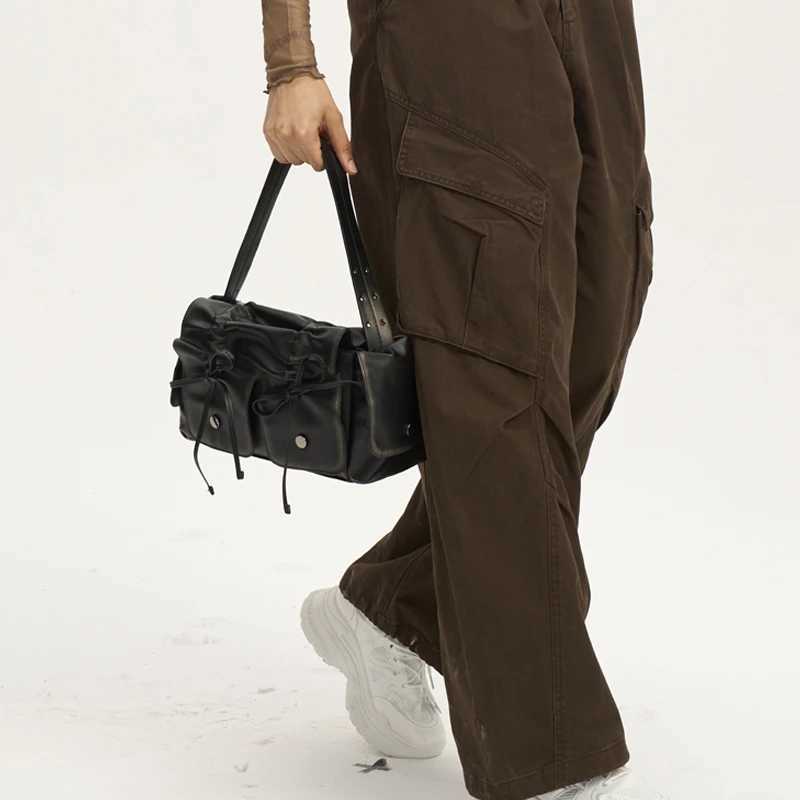 Moto biker Bags for Women Designer Handbags Nad Purses 2024 New In Distressed Pu Leatther Rivet Bow Underarm Shoulder Bag Z250609