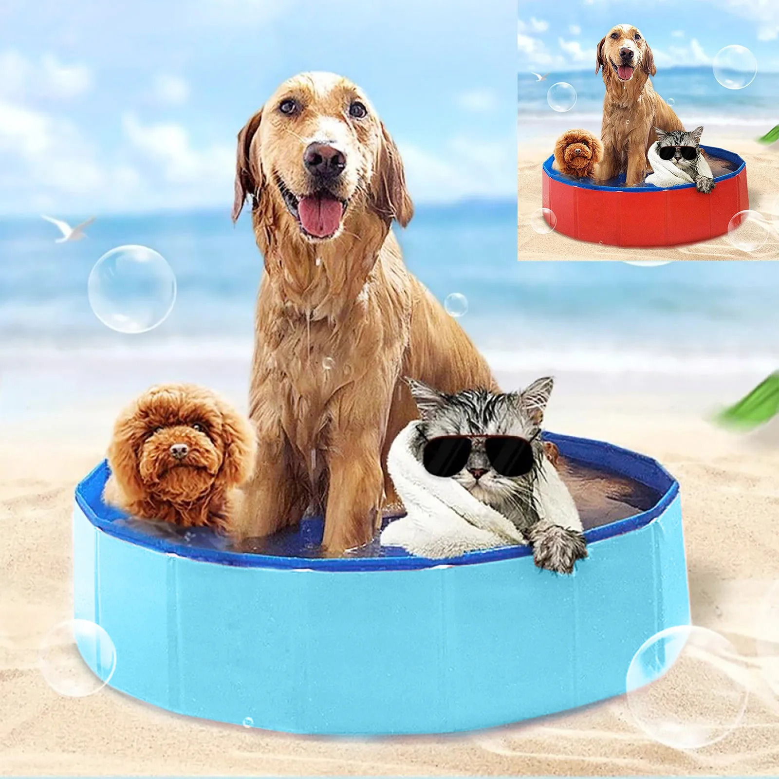 Foldable Dog Swimming Pool Pet Bathing Tub for Small Dogs Indoor Outdoor Cool Wash Bathtub Accessories 250609