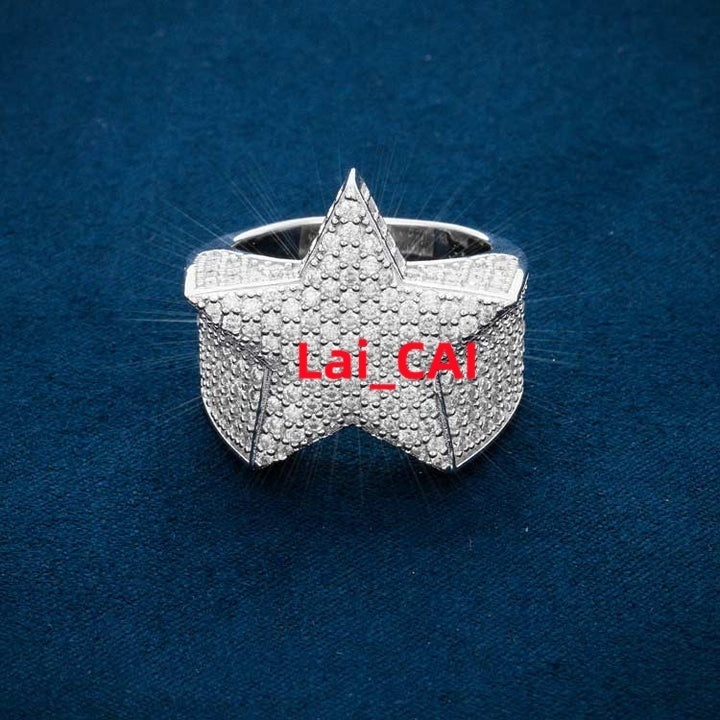 Wholesale Hip Hop VVS Moissanite Diamond Ring Star Gold Plated 925 Silver VVS Finger Band Ring for Men