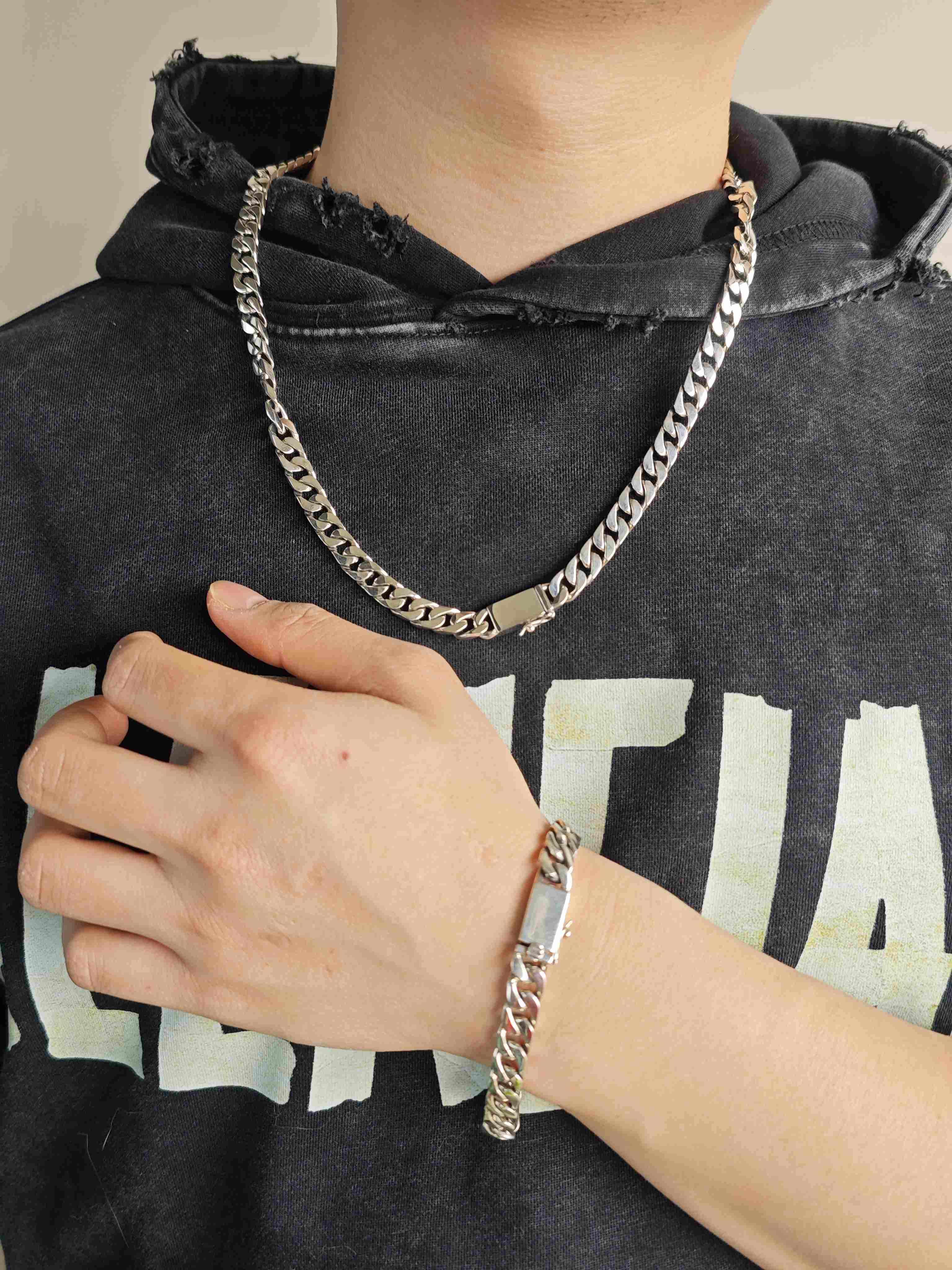 Factory Wholesale Sterling 925 Silver Trendy Luxury Jewelry Daily WearBuckle Miami Cuban Link Chain Necklace for Men Hip Hop