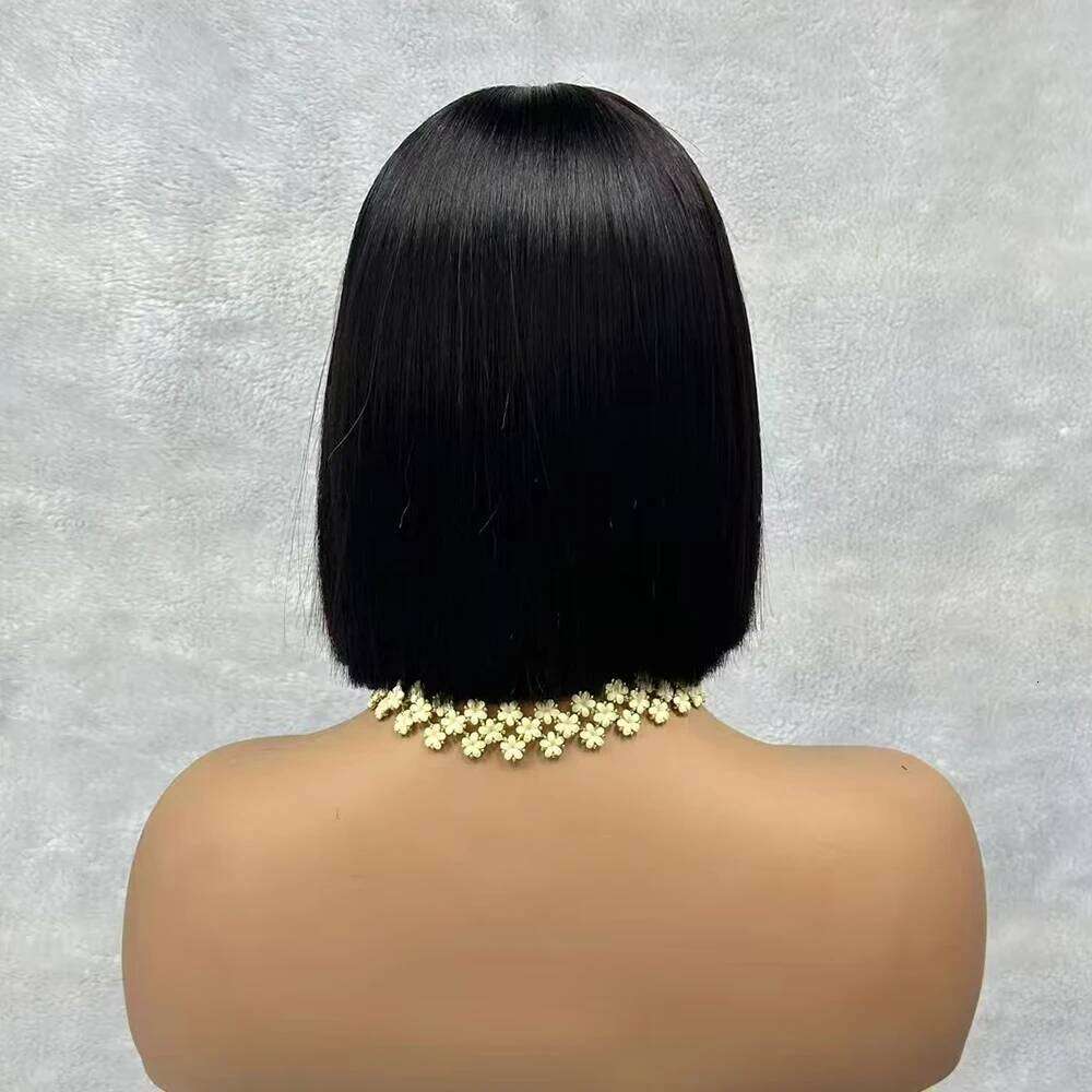 2x6 Lace Closure Vieam Raw Bone Straight Human Hair Short Bob Glueless Wigs for Women 180% Density Natural Black