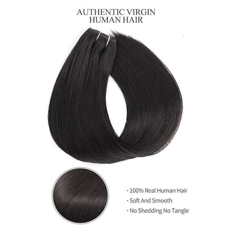 Straight In Extensions Real Huamn Natural Black #1B 100% Remy Double Weft Brazilian Human Hair Clip ins 16-26inch 120G